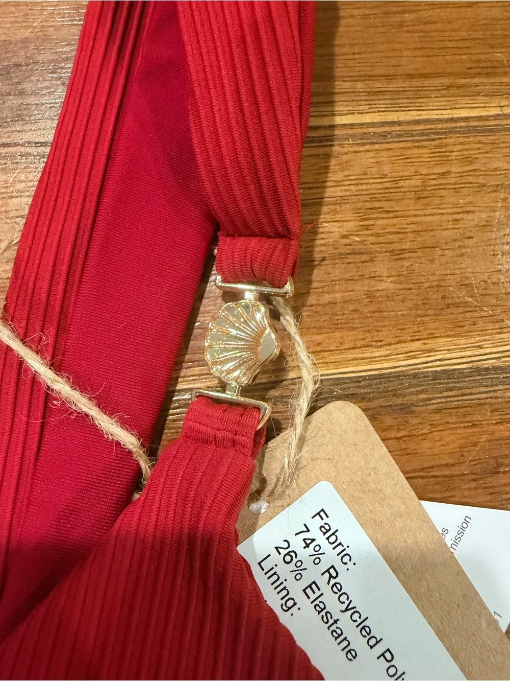 Red Ribbed Tie-Front Bikini Set - Picture 7 of 8